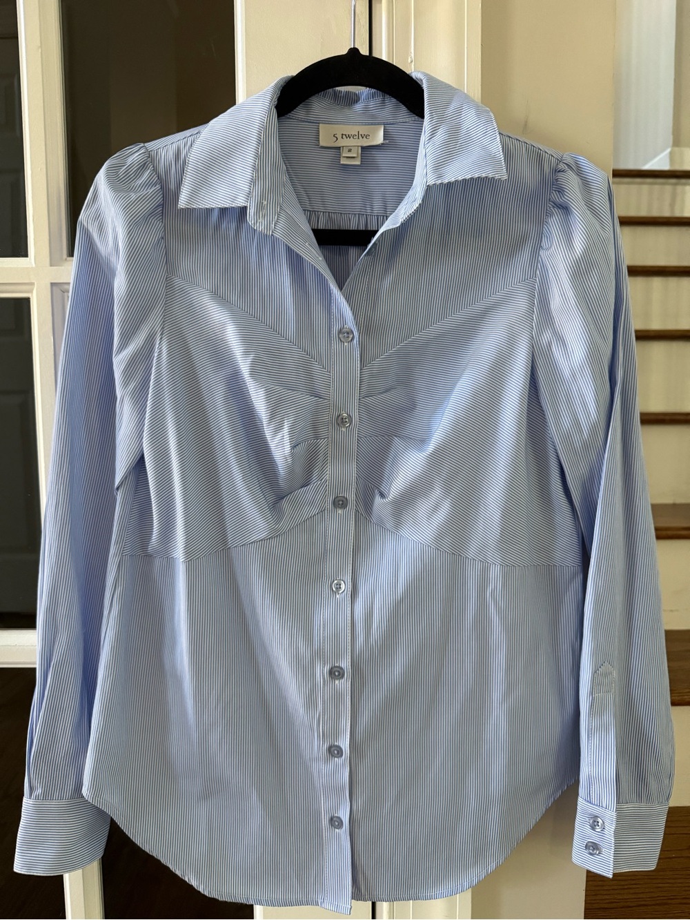 5 Twelve Light Blue Pinstripe Button-Up Blouse